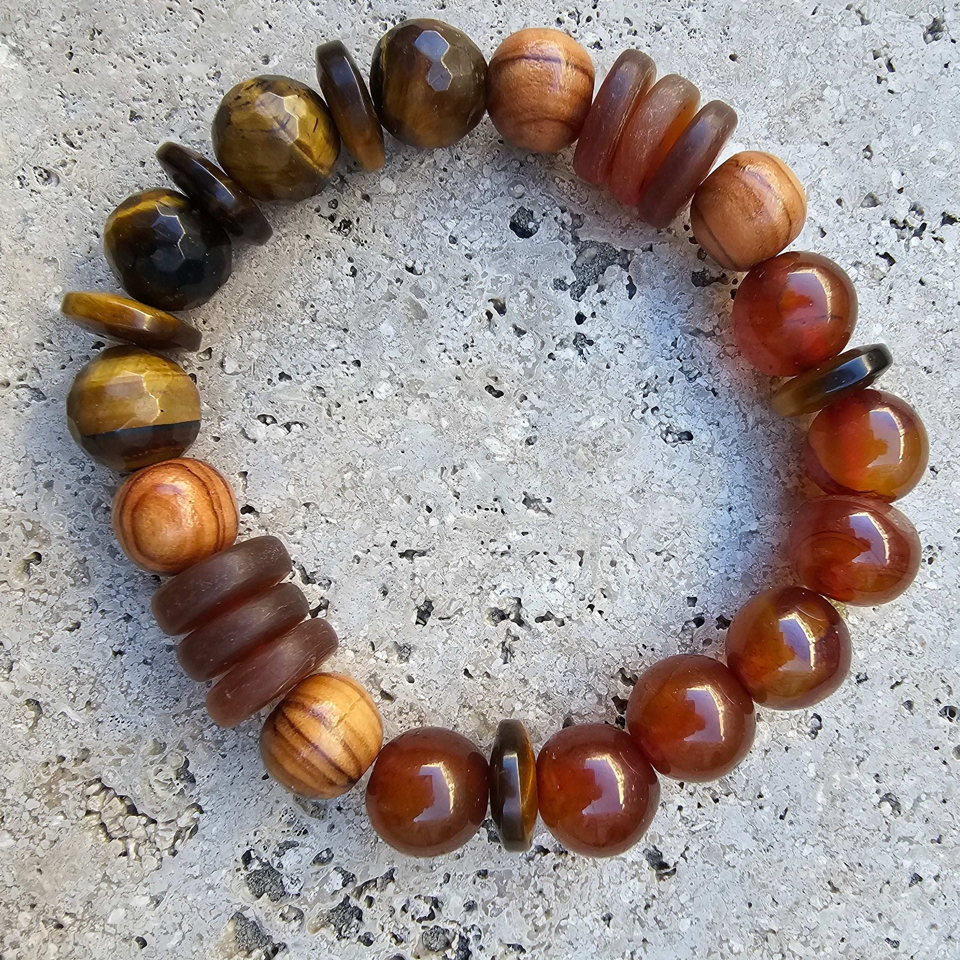 Faceted Tiger's Eye and Carnelian Bracelet (Natural Stone)