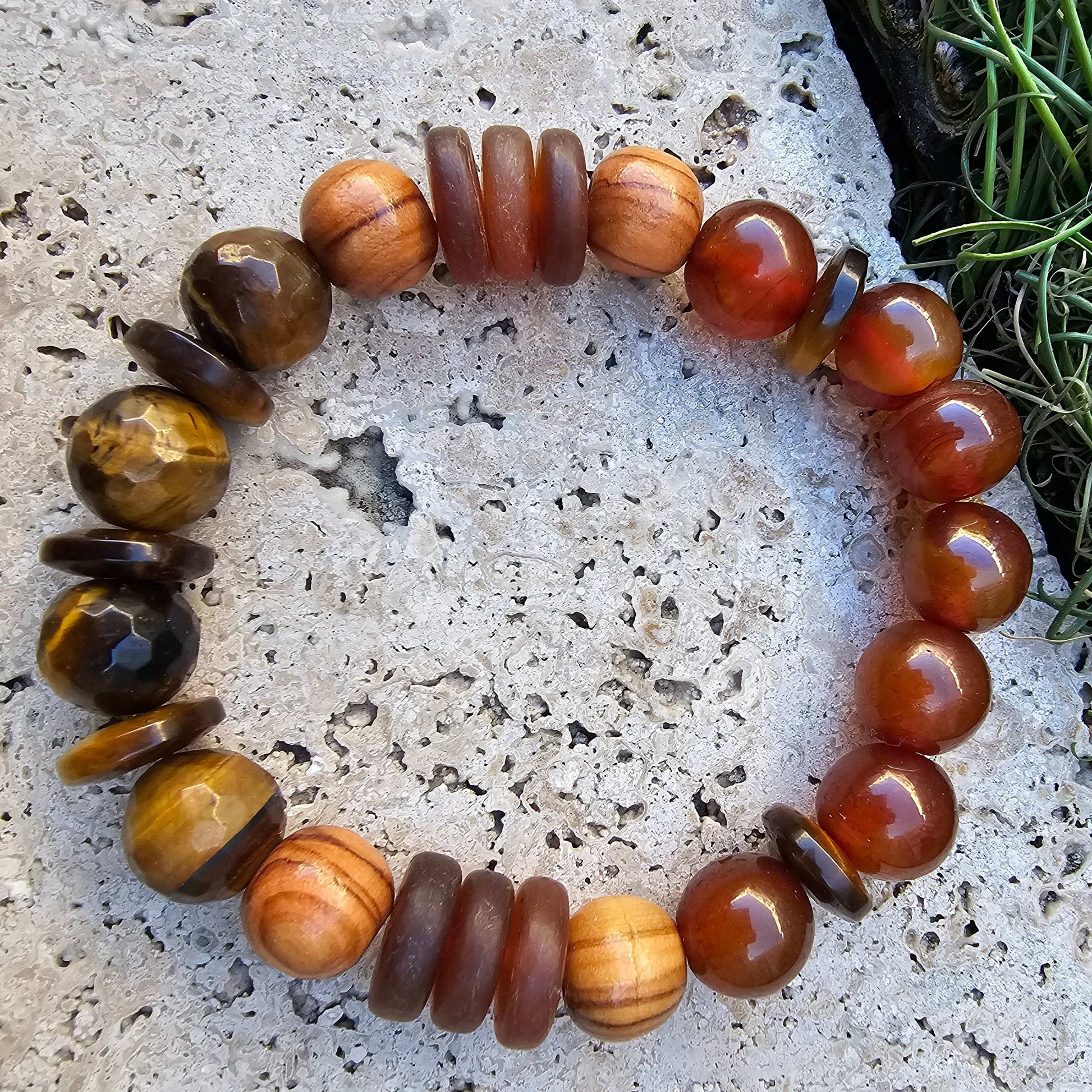 Faceted Tiger's Eye and Carnelian Bracelet (Natural Stone)