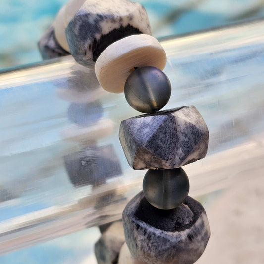 Bone (large beads) & Opalite Blue/gray Beaded Bracelet